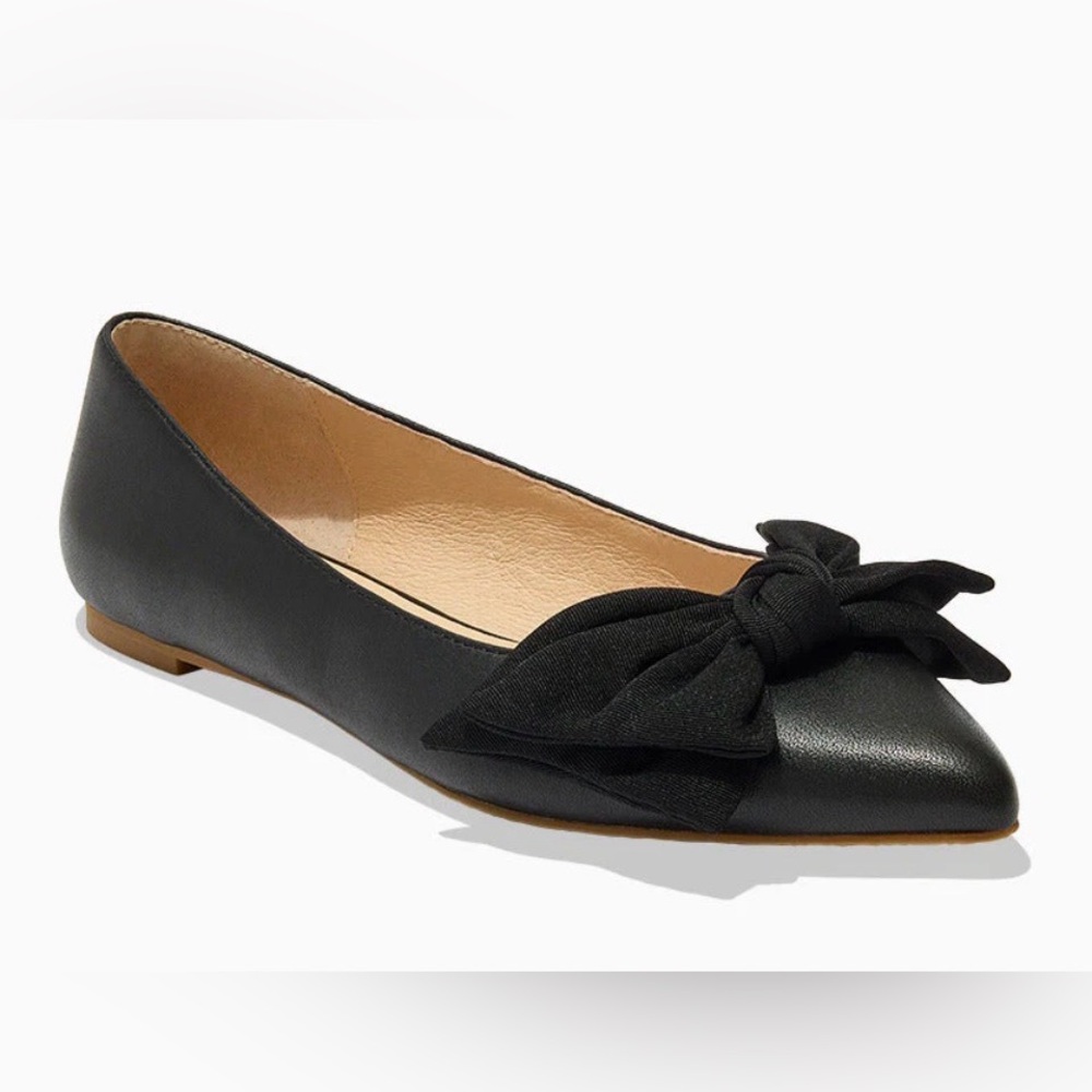 Jack Rogers Black Pointed Toe Bow Ballet Flats